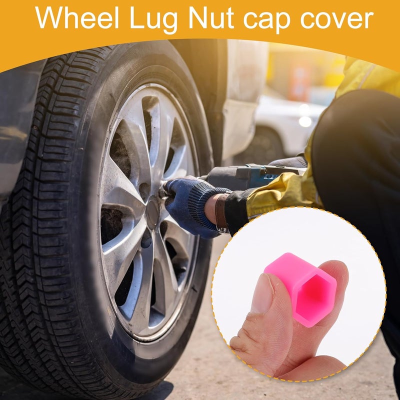 Partuto 20 Pcs Wheel Lug Nut Bolt Rims Tire Nut Screws Dust Cap Cover Nut Protection Silicone Fluorescent Pink 2.2x15x20mm - Image 3